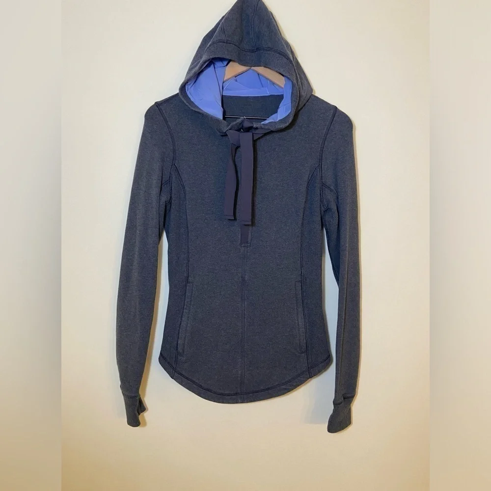 Lululemon Post Sweat Pullover Hoodie 1/2 Zip Sweatshirt Cadet Blue LS Top Sz 6